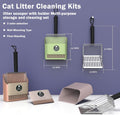 Cat Litter Scooper with Holder, Metal Litter Scoop Includes Portable Small Broom and Dustpan Set, Heavy Duty Stainless Steel Litter Scoop with Coarse and Fine Grid, Quick Sift and Easy Clean