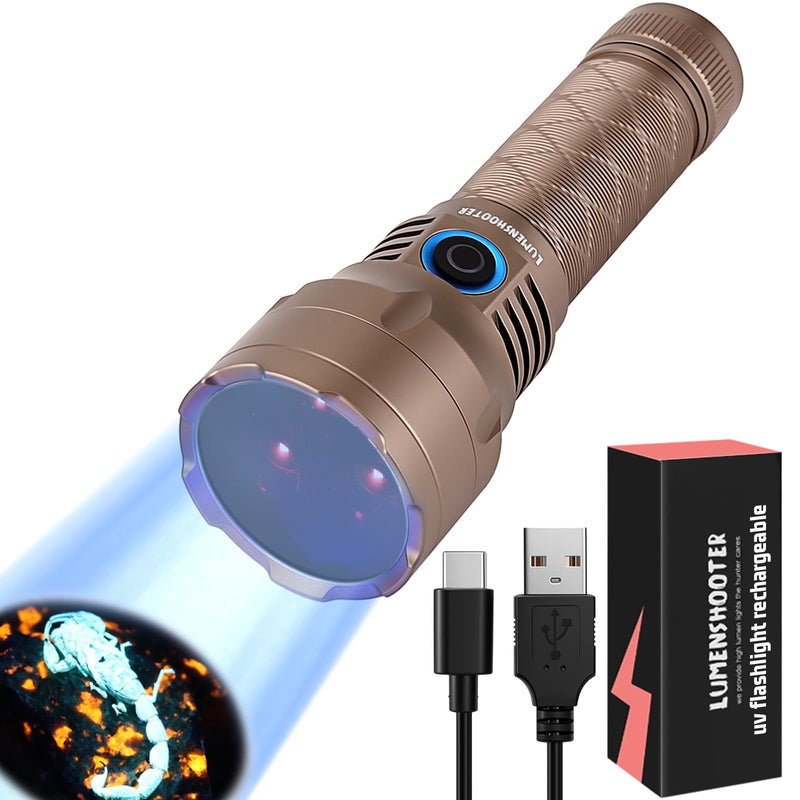LUMENSHOOTER S3U UV Flashlight Blacklight, Rechargeable Powerful Handheld UV Light for Resin Curing, Pet Urine & Scorpion Detection, Rocks & Minerals Hunting (365NM)