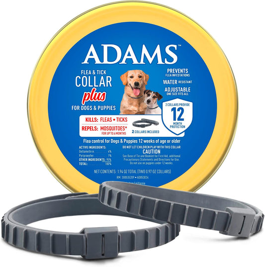 ADAMS Flea & Tick Collar Plus for Dogs, Prevent flea infestations, 2 ct