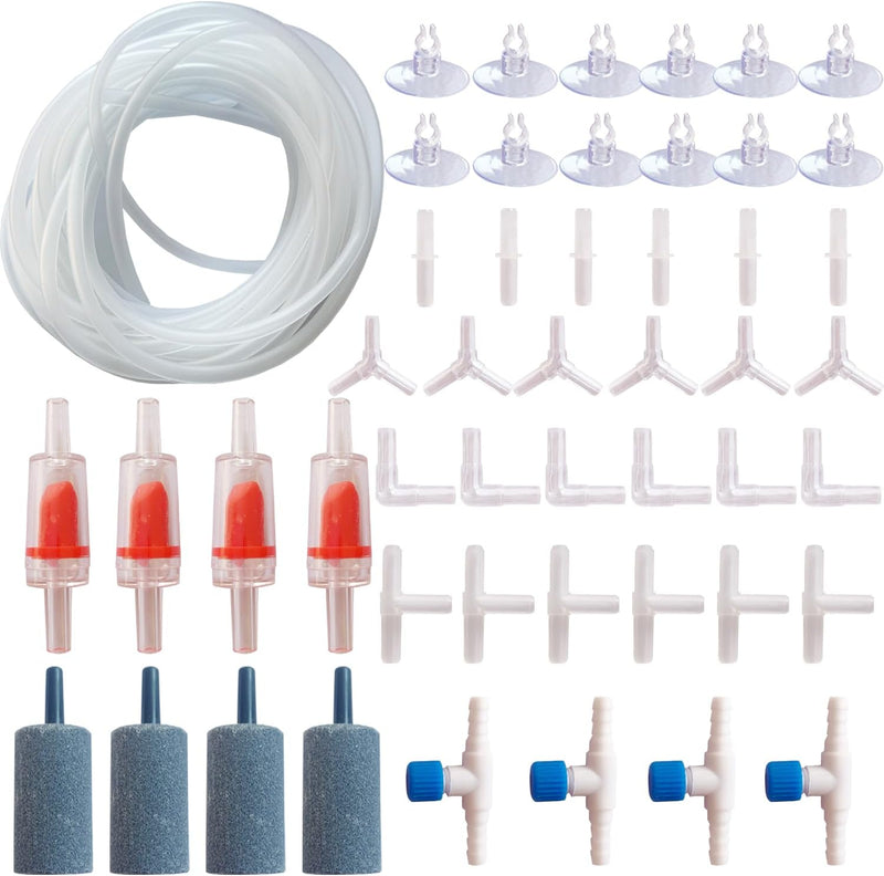 Aquarium Air Pump Accessories - Contains Airline Tubing, Control Valve, Air Stones, Connectors, Check Valves, Suction Cu