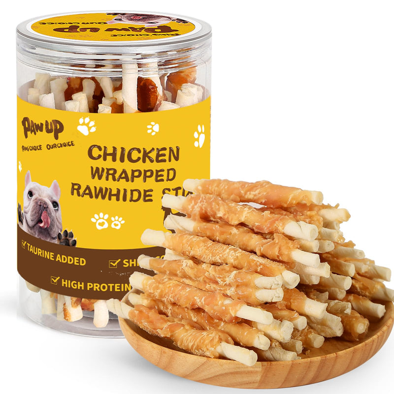 PAWUP Dog Treats Chicken Wrapped Rawhide Sticks Long Lasting Dog Chews, Natural Snacks for Medium Large Dogs w/Taurine,12.5 oz (25-30 Count)