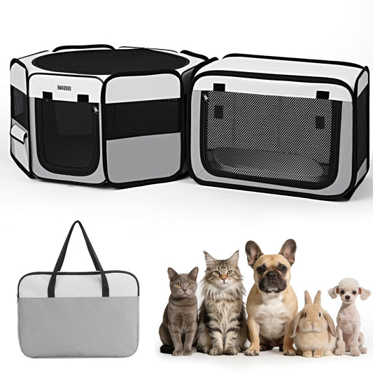 2-in-1 Portable Cat Playpen, [48 * 26 * 26in] Large Pet Playpen with Detachable Litter Box Enclosure Playpen, Pop-Up Indoor/Outdoor Puppy Kennel for Cats/Small Dogs/Rabbits, Foldable with Carry Bag