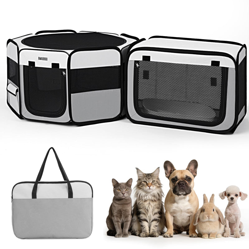 2-in-1 Portable Cat Playpen, [48 * 26 * 26in] Large Pet Playpen with Detachable Litter Box Enclosure Playpen, Pop-Up Indoor/Outdoor Puppy Kennel for Cats/Small Dogs/Rabbits, Foldable with Carry Bag