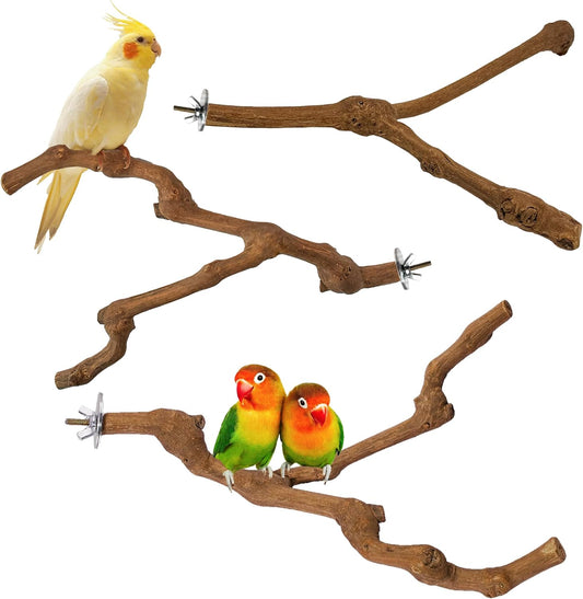 3PCS Bird Perch Natural Grape Stick Chewable Bird Stand Paw Grinding Branches Toy Cage Accessories for Small Budgies Coc