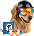 Dog Goggles and Pet Helmet Set, Large Dog Sunglasses Anti-UV Windproof, Safety Motorcycle Helmet with Ear Holes for Medi