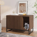 Halitaa Cat Litter Box Enclosure, Modern Hidden Litter Box Furniture with Scratch Pad, Indoor Cat Washroom House End Table, Entryway Bench for Livingroom (Walnut)