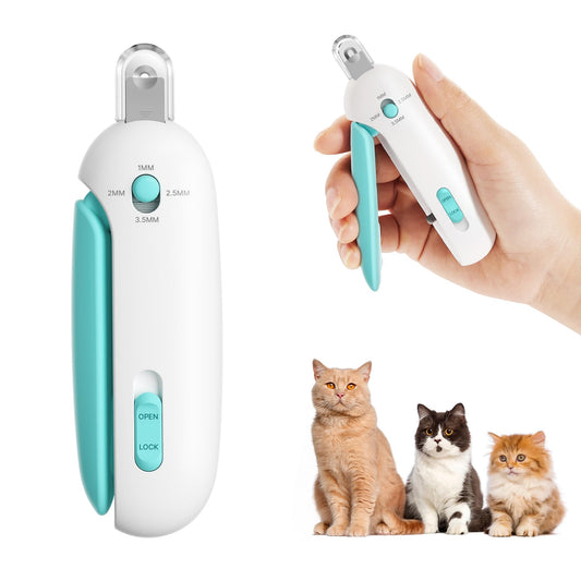 YOOIU Cat Nail Clipper and Trimmer with 3 Adjustable Safety Levels Trimming Hole, Professional Indoor Kitten Supplies, Puppy Grooming Tools, with Debris Catcher & Hidden Nail File Blue