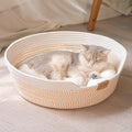 CHEERHOME PETS Cat Bed Basket with Cushion, Cotton Rope Woven Pet Bed for Indoor Cats Couch, Stimulicat Cat Bed Handwoven Breathable, All Season Universal (White)