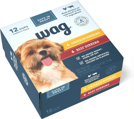 Brand – Wag Wet Dog Food Cups, Chicken & Beef in Gravy Variety Pack, 3.5oz, 12 pack