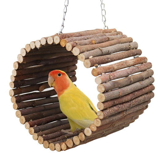 Bird Parrot Swing Toys, Hanging Bird Tree Caves, Natural Apple Wood Parrot Hammock, Bird Cage Accessories, Suitable for Little Bird Parakeets Cockatiels Lovebirds Hamster Rat (6.49" in Diameter)