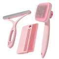 Petobey Self-Cleaning Cat Shedding Grooming Brush for Small Dog Pet Short Hair Remover Set Reusable Lint Removal Tool Carpet Scraper for Clothes Couch Bedding Furniture Car Pink