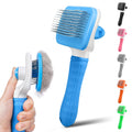 PWOD Dog & Cat Brush, Self Cleaning Slicker Brush for Pets, Upgraded Dog Brush for Shedding Massaging and Grooming, Removes Loose Undercoat & Portable Comb for Long Short Haired Dogs(Blue)