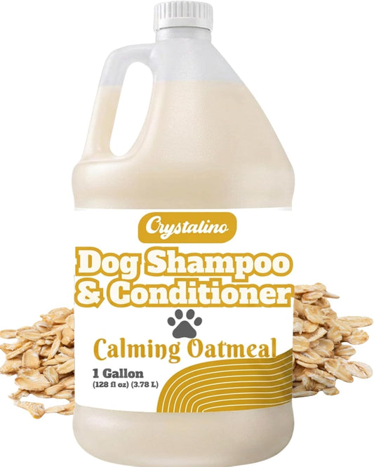 Crystalino Oatmeal Shampoo for Dogs - 1 Gallon Dog Shampoo Champu para Perros & Conditioner Concentrate Professional Grooming - 1 Gallon Sensitive Hypoallergenic Dogs Shampoos, Oatmeal Puppy Shampoos