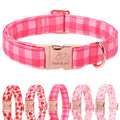 Babole Pet Pink Checkerboard Dog Collar, Classic Girly Plaid Dog Collars, Adjustable Heavy Duty Girl Dogs Collar for Small Medium Large Dogs with Metal Buckle M