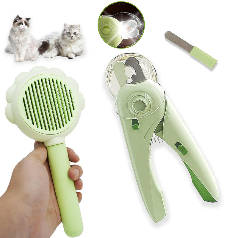 Lifmegik Self Cleaning Cat Brush for Shedding, LED Light Nail Clipper, Nail Clipper and Nail File, Slicker Brushes and Nail Trimmer for Long Haired Cats, Grooming Kit, Cat Lover Gifts