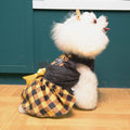 CuteBone Happy Thanksgiving Day Dog Fall Dress Costume Velvet for Small Dogs Girl Puppy Dresses Yellow Plaid Dog Clothes