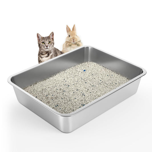 WENBOKMIN Stainless Steel Cat Litter Box - Litter Box for Cats - Easy to Clean, Never Absorbs Odor, Stains, or Rusts - Silver (17.7" L x 13.5" W x 4" H)