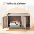 MAHANCRIS Cat Litter Box Enclosure, Hidden Litter Box Furniture with Divider, Indoor Cat House, Wooden Cat Washroom Stor