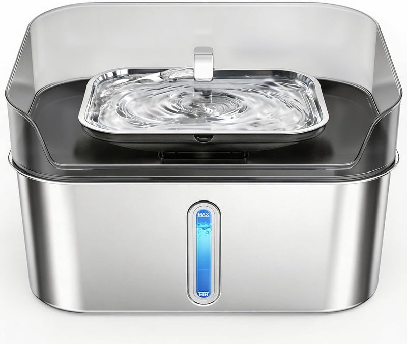 No Spill Dog Water Fountain Stainless Steel, Large 8L/2.1Gal Ultra Quiet