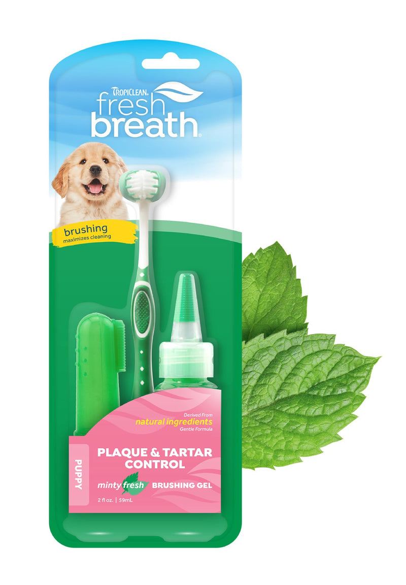 TropiClean Fresh Breath Toothbrush and Toothpaste Kit for Puppies, Teeth Cleaning Kit to Prevent Plaque & Tartar, Breath Freshener, Dog Dental Care