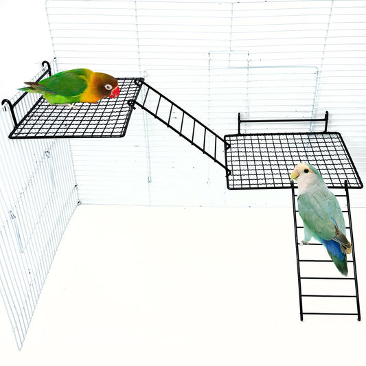 BNOSDM Stainless Steel Grid Platform for Parakeet 4 PCS Bird Perches Platform Parrot Stand with Climbing Ladder Bird Cage Accessories for Small to Large Bird (XL)