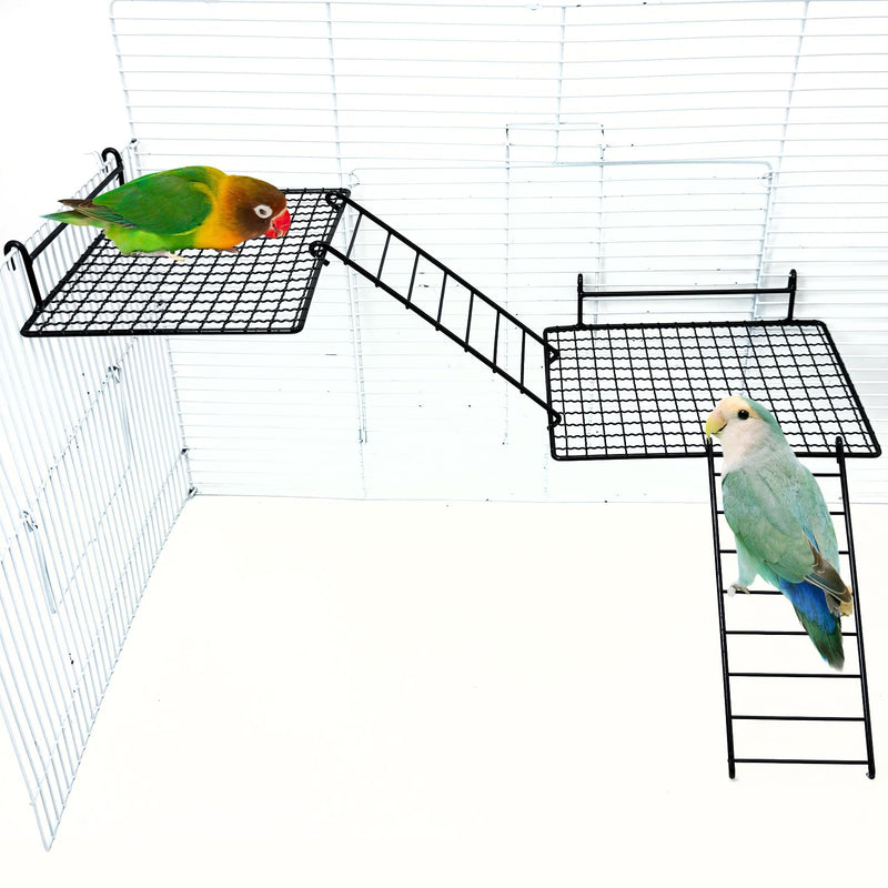 BNOSDM Stainless Steel Grid Platform for Parakeet 4 PCS Bird Perches Platform Parrot Stand with Climbing Ladder Bird Cage Accessories for Small to Large Bird (XL)