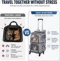 HOVONO Double-Compartment Cat Backpack Carrier with Wheels for 2 Pets, XL