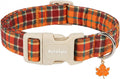 Fall Dog Collar, Autumn Dog Collars with Plaid Pattern, Adjustable Cotton Puppy Collar for Small Medium Large Dogs, Cute