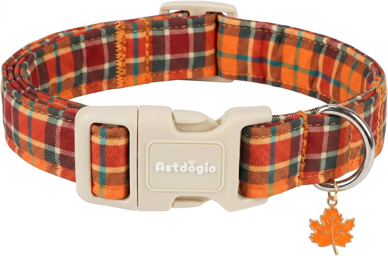 Fall Dog Collar, Autumn Dog Collars with Plaid Pattern, Adjustable Cotton Puppy Collar for Small Medium Large Dogs, Cute