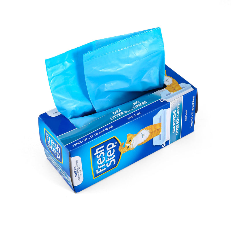 Fresh Step Drawstring Cat Litter Box Liners, Scented Heavy Duty Kitty Litter Bags for Large Oval or Rectangle Pans, Helps Contain Odor and Mess, Easy Lift Out Cleanup, 30 x 17 in, 7 Count