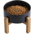 Addogyy Black Elevated/Raised Dog Bowl Ceramic with Wood Stand for Medium Large Breed,Dog Food Water Dish Heavy Weighted,8 in Non Slip Modern Cute Porcelain Pet Bowl Extra Large