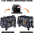 Cat Carrier for 2 Cats,Cat Carrier with Wheels for Cats and Dogs, Foldable Double Pet Carrier, Rolling Dog Carrier with Detachable Wheels and Telescopic Handle,2 Front Zippered Compartments Gray