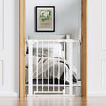 Babelio Baby Gate for Doorways and Stairs, 26-31" Pet Gate with Wide Walk Thru Door and Lock Indicator, No Drill Pressure Mounted Safety Gate with Double Lock and Self-Closing, White