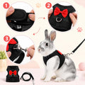 Black Rabbit Harness and Leash Set with Cute Bow for Small Pets