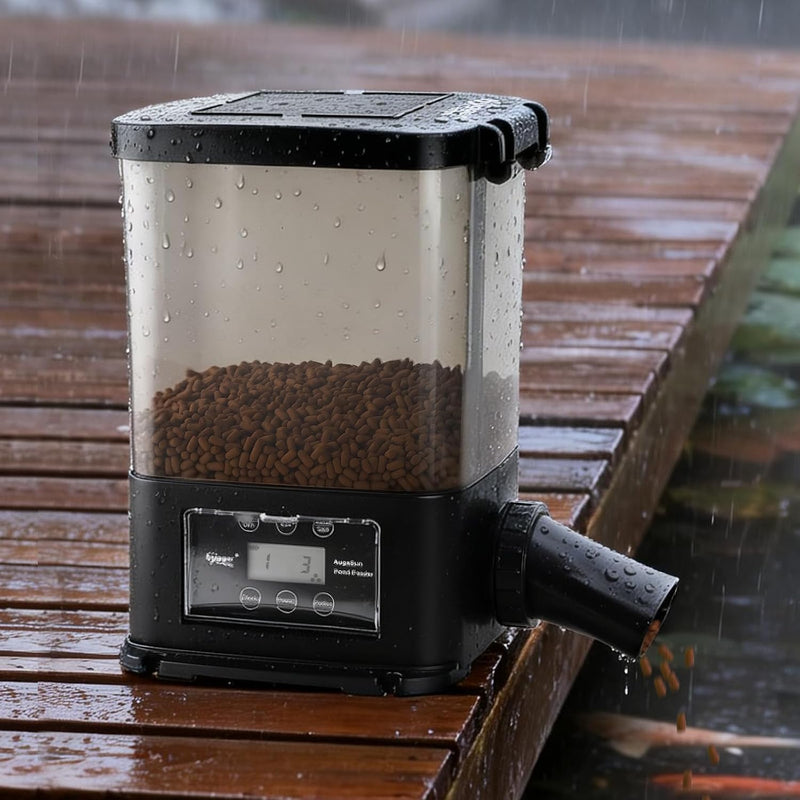 hygger 5L Solar Rechargeable Fish Feeder, Waterproof Pond Fish Food Dispenser for Outdoor Koi, Auto Timer Aquarium Feede