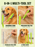 Tick Removal Tool 6 in 1, Pet Tick Remover Kit with Flea Comb, Portable Outdoor Stainless Steel Control Fork, 3 Ultra-Safe Tick Twister for Dogs, Cats, Horses & Humans (Green)