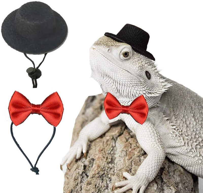 Bearded Dragon Clothes Costume Adjustable Hat and Bowtie Handmade Small Animals St. Patrick's Day Decorations Clothes fo