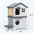 Insulated Outdoor Cat House Weatherproof for Feral Multi Cat, 2 Story Plastic Elevated Cat Shelter with Escape Door, Scratching Post, Stainless Steel Bowl, Grey 21.5" D x 21" W x 34" H