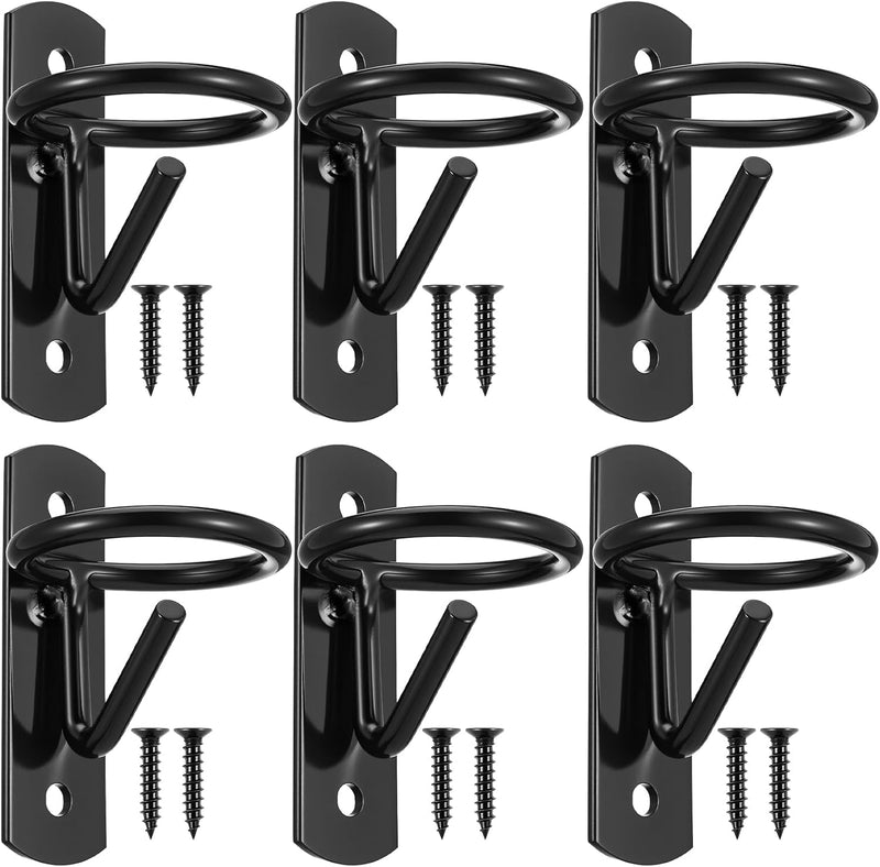 6 Pcs Metal Bucket Hooks for Horses - Heavy Duty Bucket Holder with Ring, Wall Mount Water Hangers for Stall, Barn, Farm