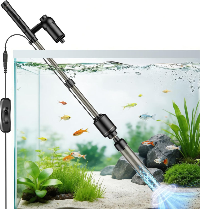AKKEE Aquarium Vacuum Gravel Cleaner, 18W Electric Fish Tank Cleaner Vacuum, 6 in 1 Multifunctional Aquarium Cleaner for