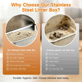 Stainless Steel Cat Litter Box Sturdy Metal Pan for Cats and Pets