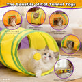 Cat Tunnel for Indoor Cats Large, Collapsible Cat Playhouse Pet Play Tunnel Tube Maze with Hanging Pom-Poms and Interact