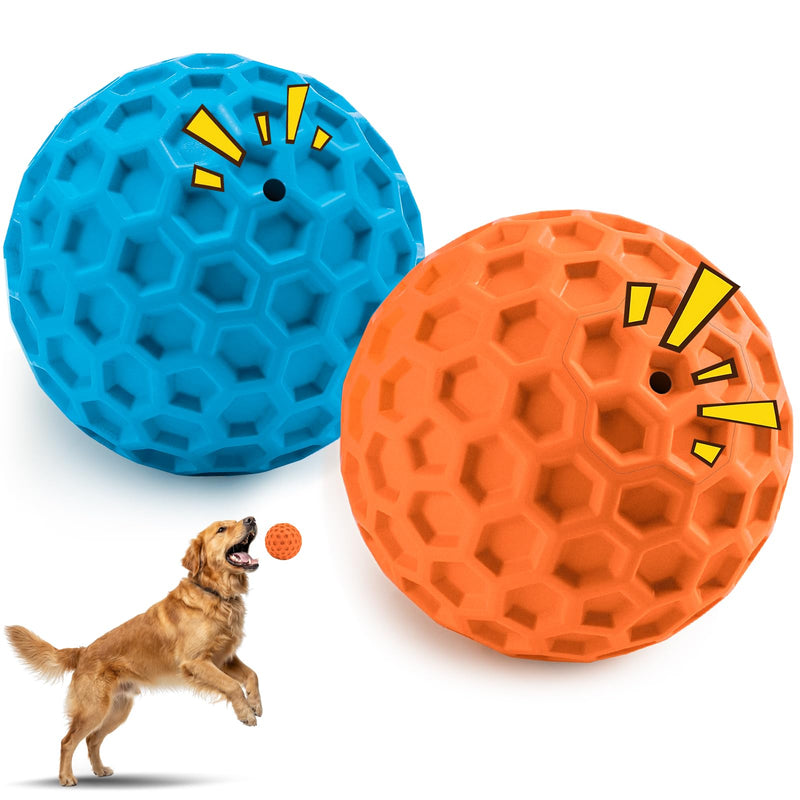 HIPPIH Indestructible Squeaky Dog Toys, Interactive Dog Balls 2 Pack, Chew Toys for Aggressive Chewers, Natural Rubber Puppy Toy for Large/Medium Dogs, Tough Puppy Teething Toy, Relieve Anxiety