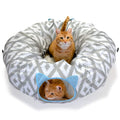 Kitty City Large Cat Tunnel Bed, 2-in-1 Zip-Together Cat Play Tunnel & Plush Nap Bed, Pop-Up Indoor Cat Toy with Hanging Toys, Collapsible Design - White