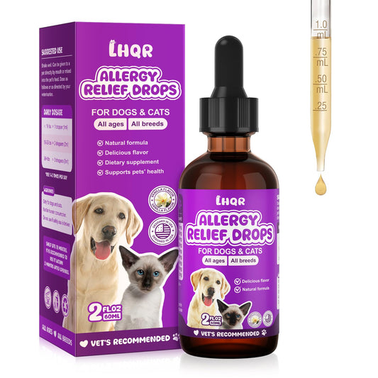 Liquid Dog Allergy Drops for Itchy Skin & Paws, Seasonal Allergies, Allergy Relief Drops for Cats Immune, Digestive Support 60mL Natural Cats & Dog Yeast Infection Relief for All Breeds