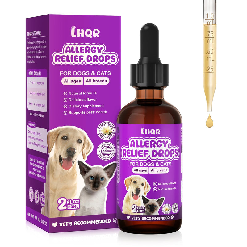 Liquid Dog Allergy Drops for Itchy Skin & Paws, Seasonal Allergies, Allergy Relief Drops for Cats Immune, Digestive Support 60mL Natural Cats & Dog Yeast Infection Relief for All Breeds