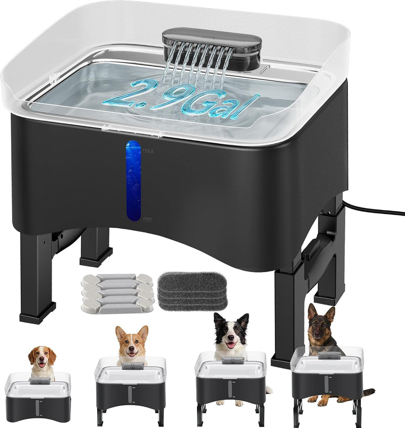 UPSKY 11L Elevated No-Spill Dog Water Fountain with 4 Adjustable Heights