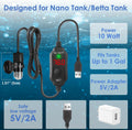 10W 5V/2A USB Super Mini Aquarium Betta Heater LED Digital for up to 1 Gal Tanks