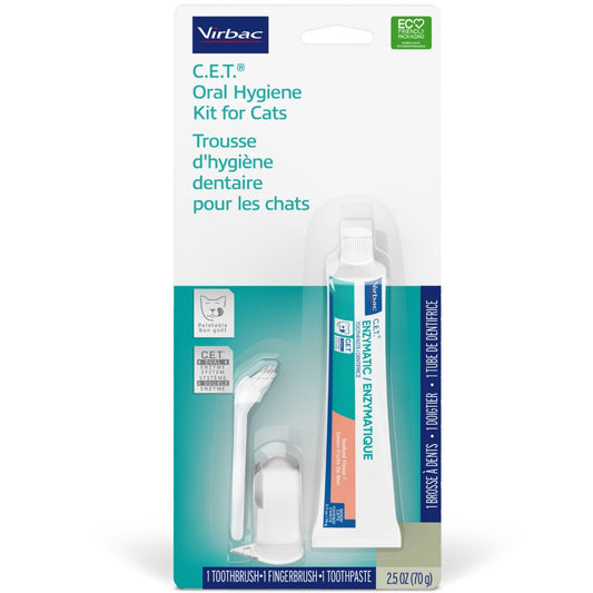 Virbac C.E.T.® Oral Hygiene Kit for Cats | Seafood Flavor Toothpaste | Fingerbrush and Pet Toothbrush