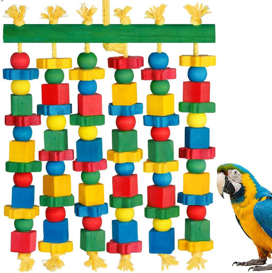 Parrot Toy Bird Toys Natural Wood Bird Chewing Toys for Large Bird Macaws, African Grey, Cockatoos, Parrots, Conures, Lo